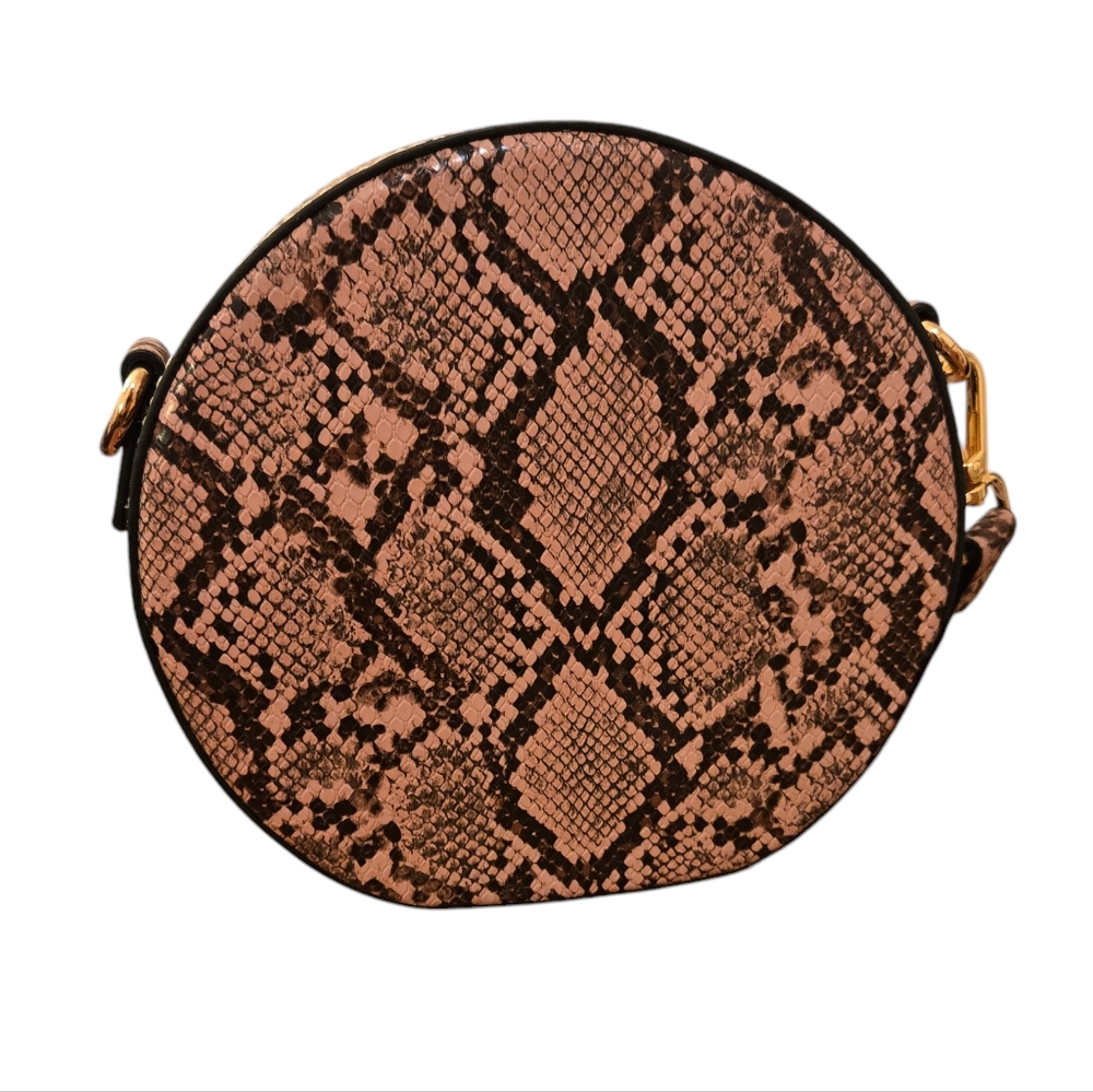 Brown Snake Print Purse Round Crossbody Bag